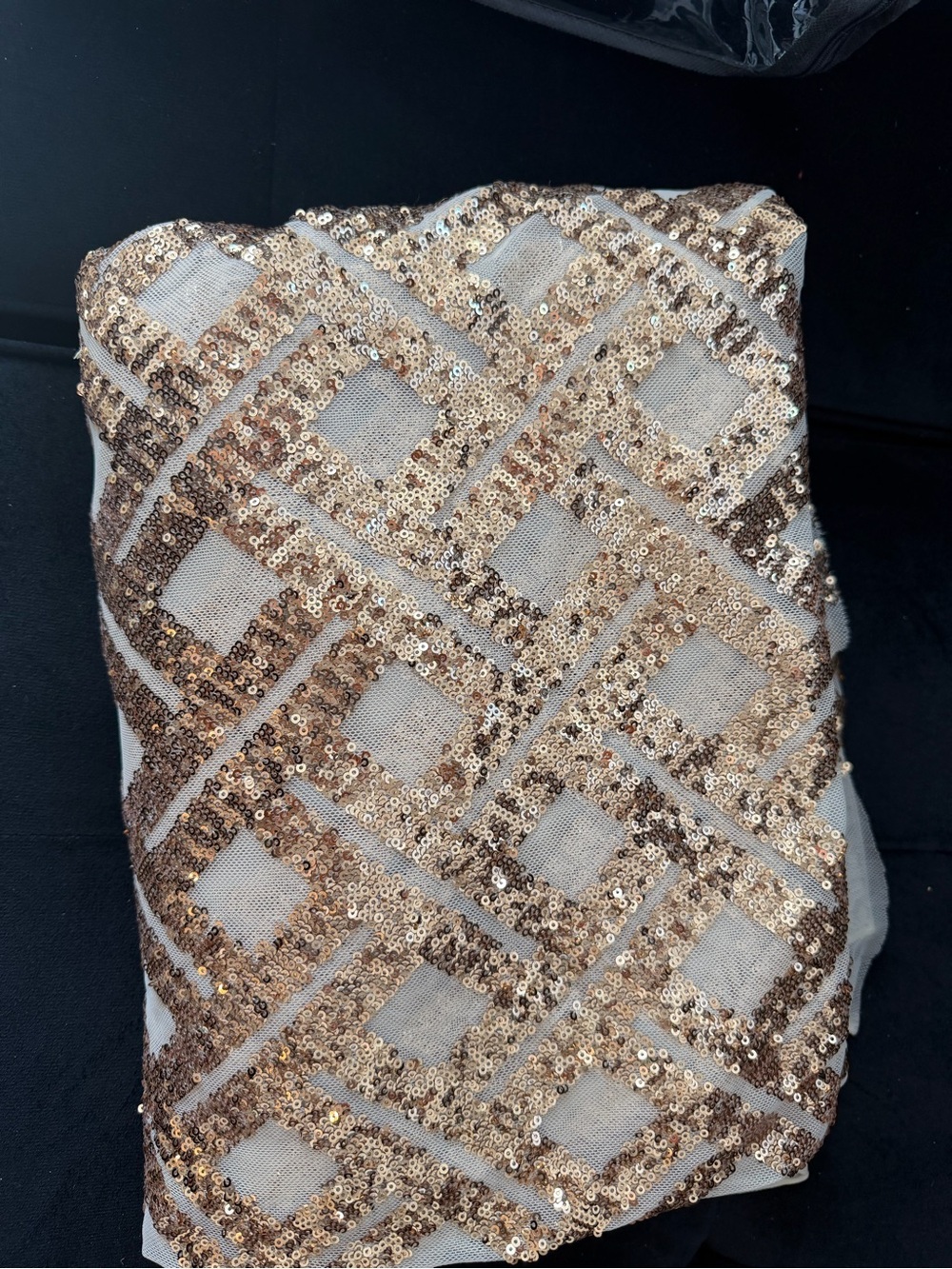 Champagne Sequin Geometric Mesh Fabric Panel
